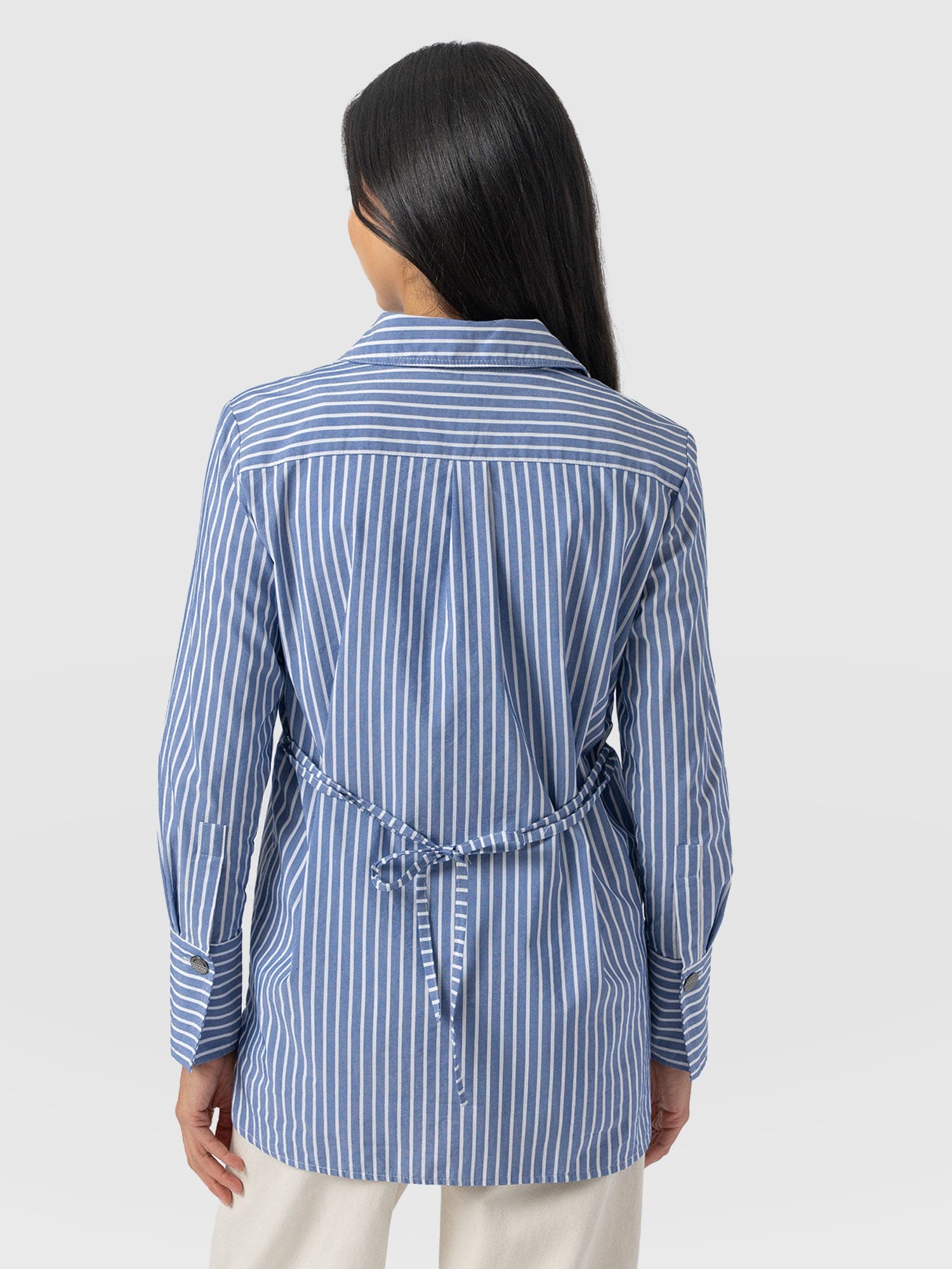 Raegan Tie Shirt - Blue Stripe - Women's Blouses | Saint + Sofia® EU
